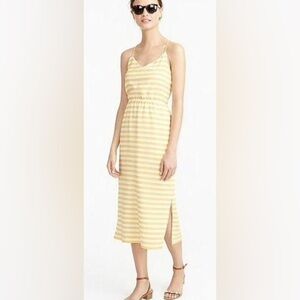 J. Crew Carrie 100% Silk Sleeveless In Yellow & White Midi Dress Size 2